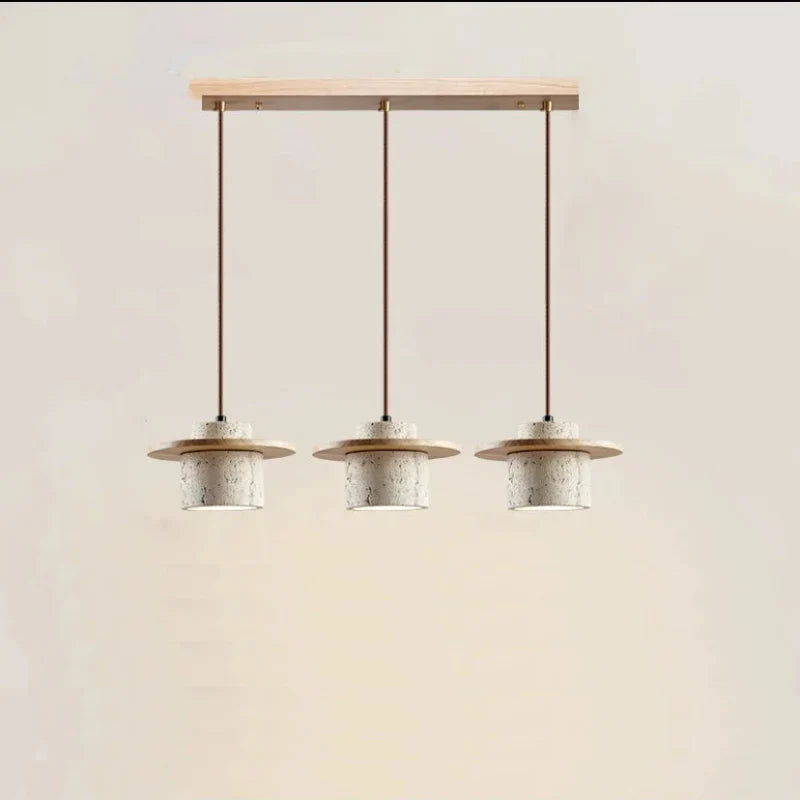 Nauta Walnut Travertine LED Pendant Light Oak Triple