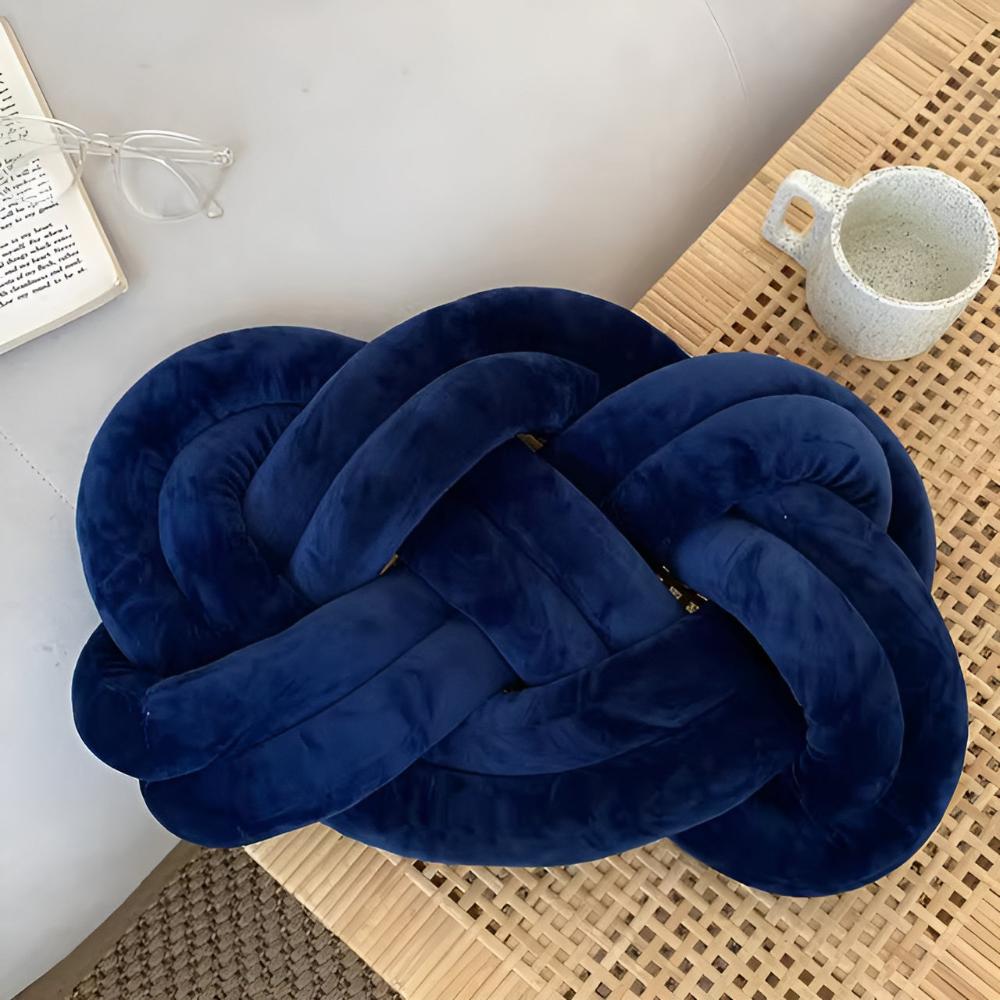 Braided Plush Cushion Navy Blue