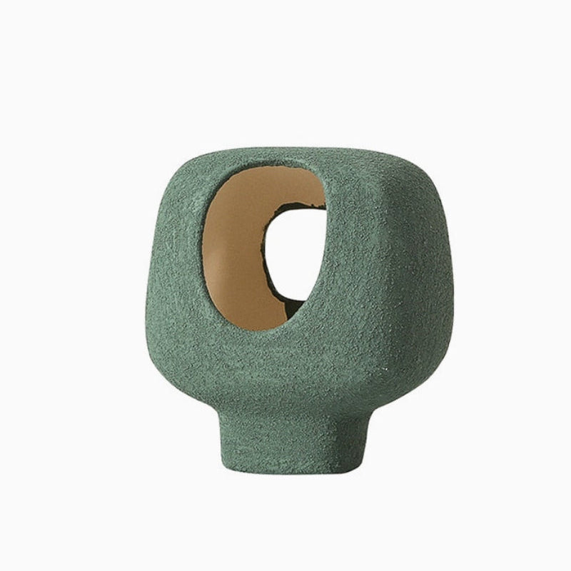 Negril Tribal Abstract Ceramic Vase Square Short Vase Green