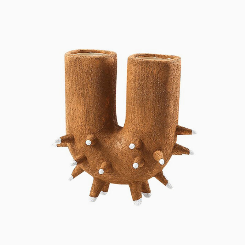 Negril Tribal Abstract Ceramic Vase Spiked U-Vase Tan
