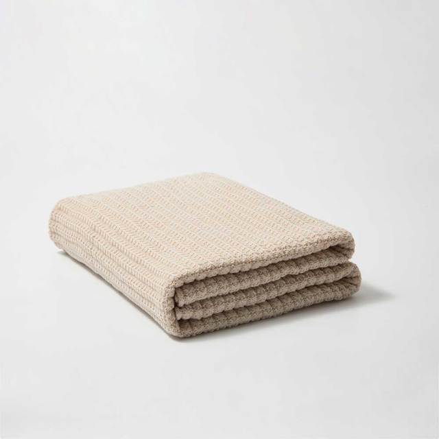 Noelle Crochet Knit Throw Blanket Beige