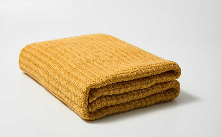 Noelle Crochet Knit Throw Blanket Mustard Yellow