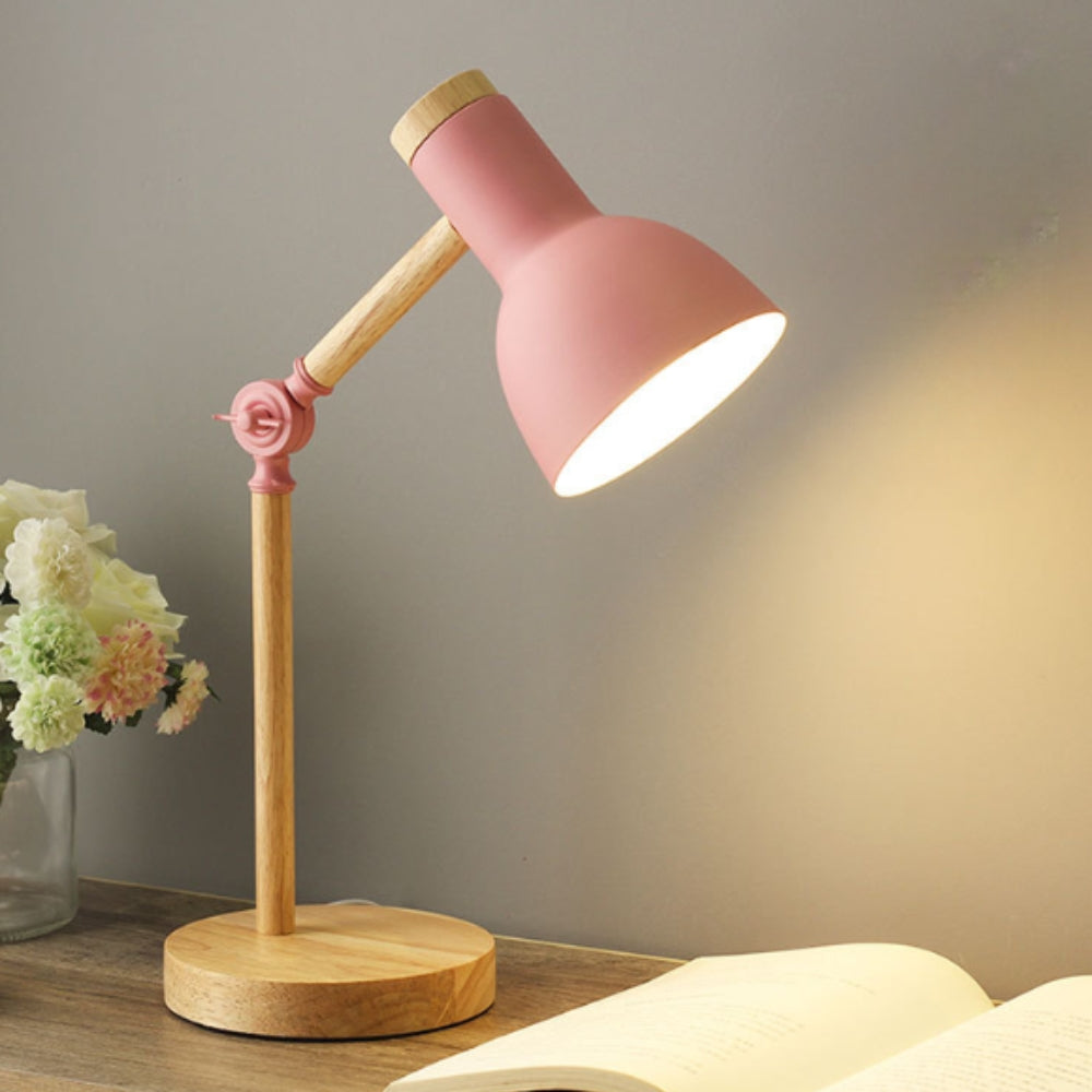 Nordic Iron Wood LED Table Lamp Blush Timber