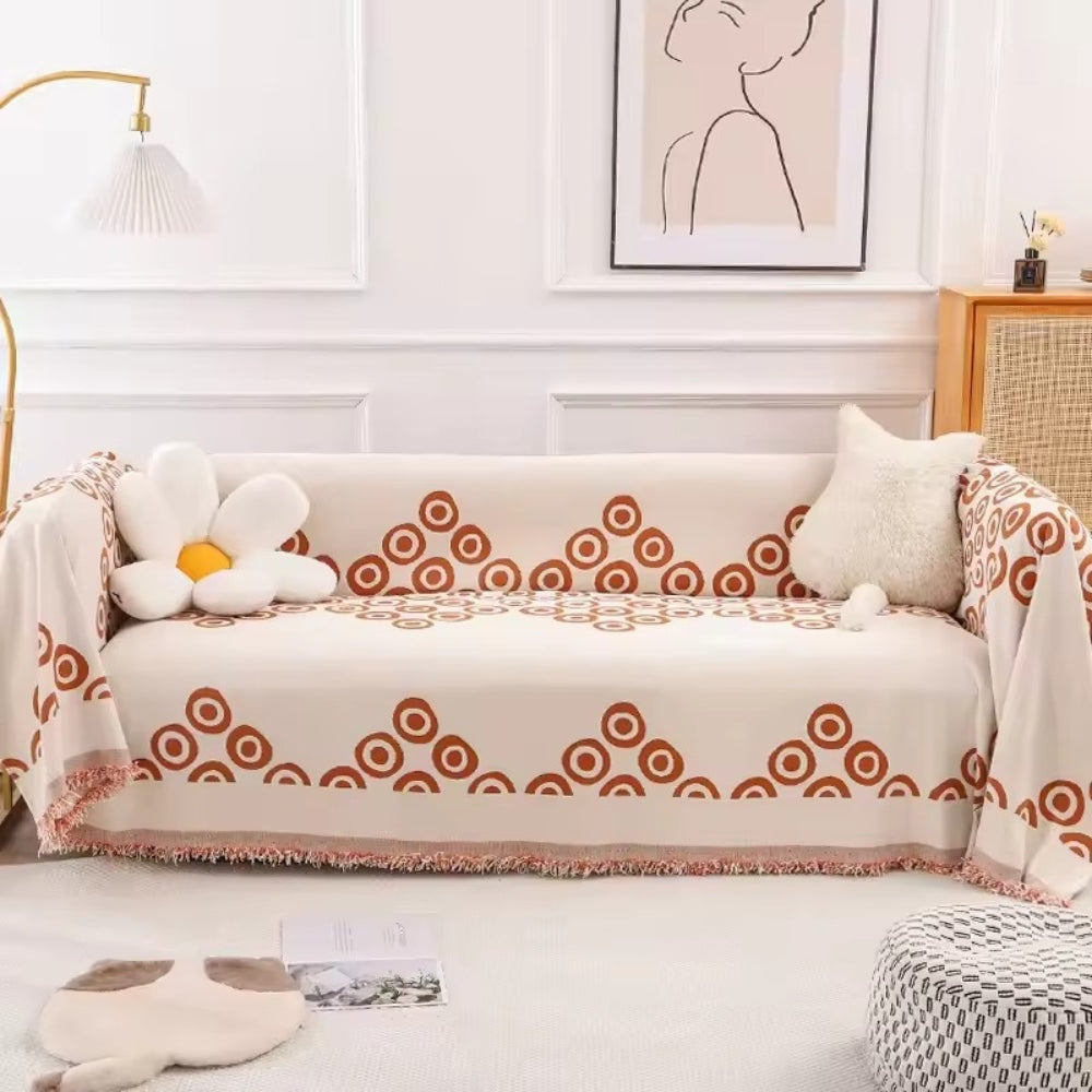 Circa Bloom Patterned Chenille Sofa Cover Rust Hue