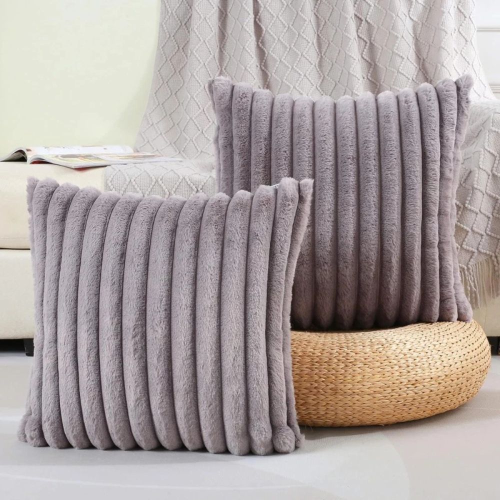 Nouvia Faux Fur Plush Cushion Cover Advanced Gray