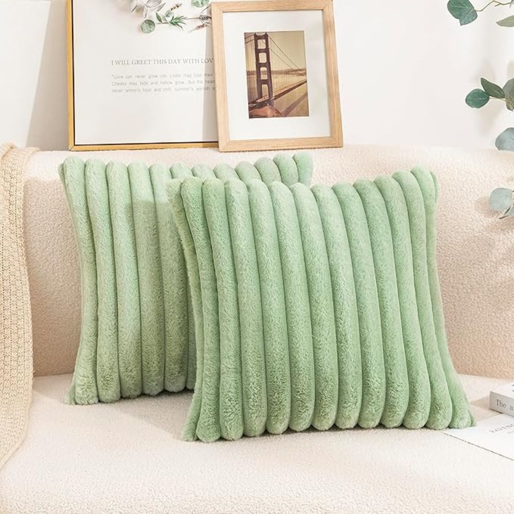 Nouvia Faux Fur Plush Cushion Cover Mint Green