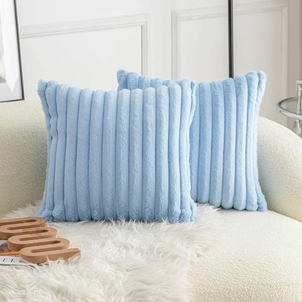 Nouvia Faux Fur Plush Cushion Cover Morandi Blue