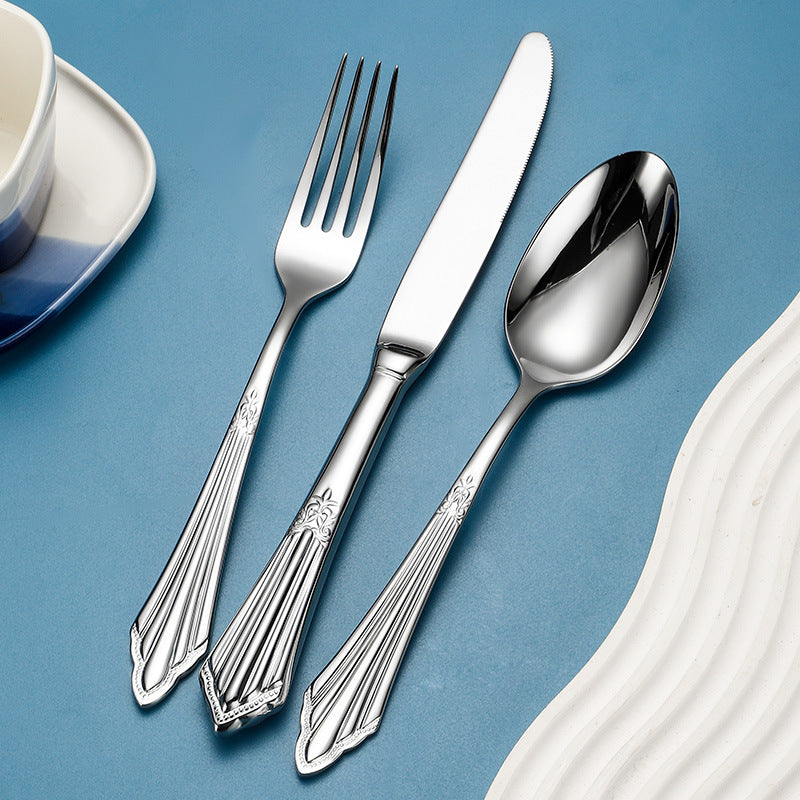 Baroque Silverware Set - Stainless Steel Flatware with Antique Detail