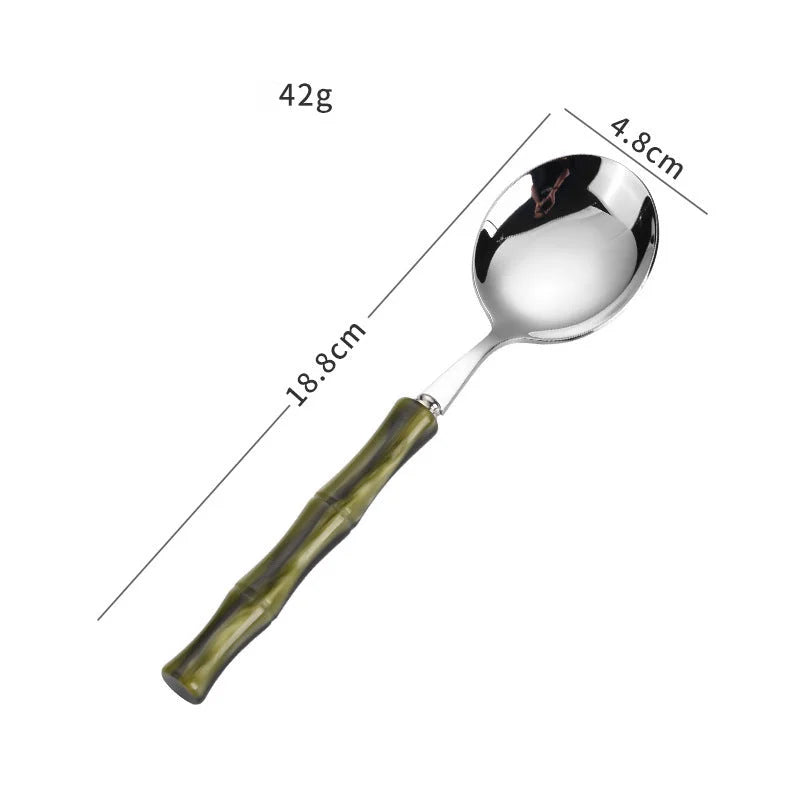 Valmont Bamboo Grip Cutlery Set Green Round Spoon