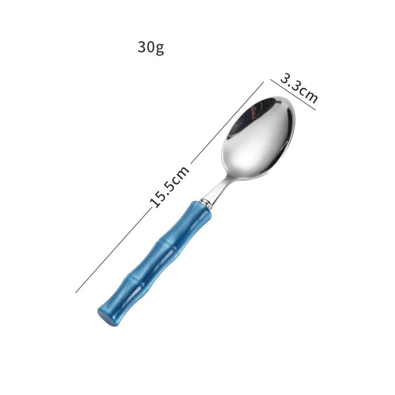 Valmont Bamboo Grip Cutlery Set Blue Tea Spoon