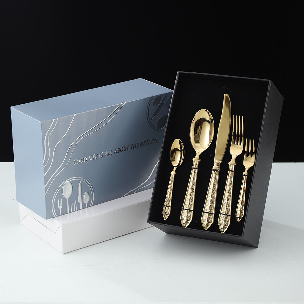 Elysian Baroque Cutlery Set Gold 20pc Boxed Set