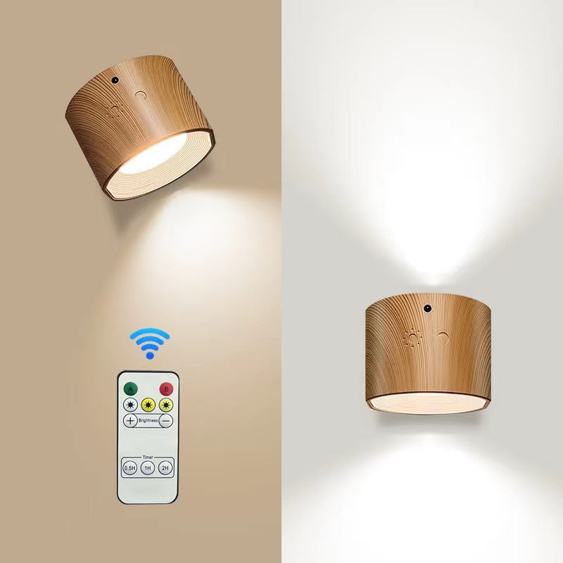 MagnoGlow LED Wall Lamp – Rechargeable, Detachable, Stick-On & Remote-Controlled Wood Effect