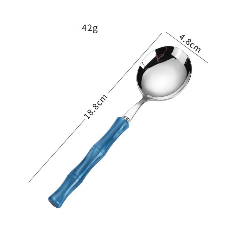 Valmont Bamboo Grip Cutlery Set Blue Round Spoon