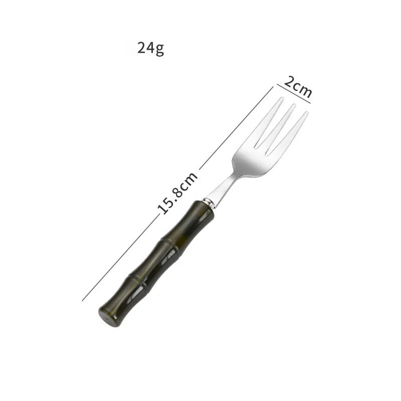 Valmont Bamboo Grip Cutlery Set Green Dessert Fork