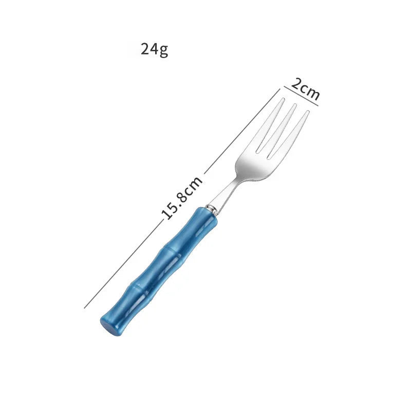 Valmont Bamboo Grip Cutlery Set Blue Dessert Fork