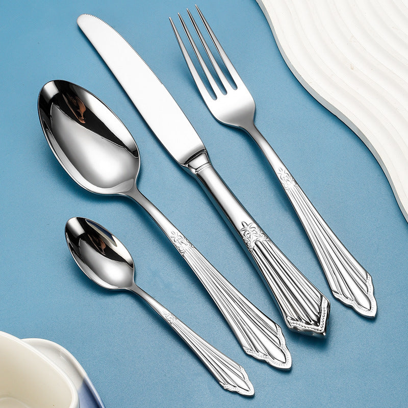 Baroque Silverware Set - Stainless Steel Flatware with Antique Detail