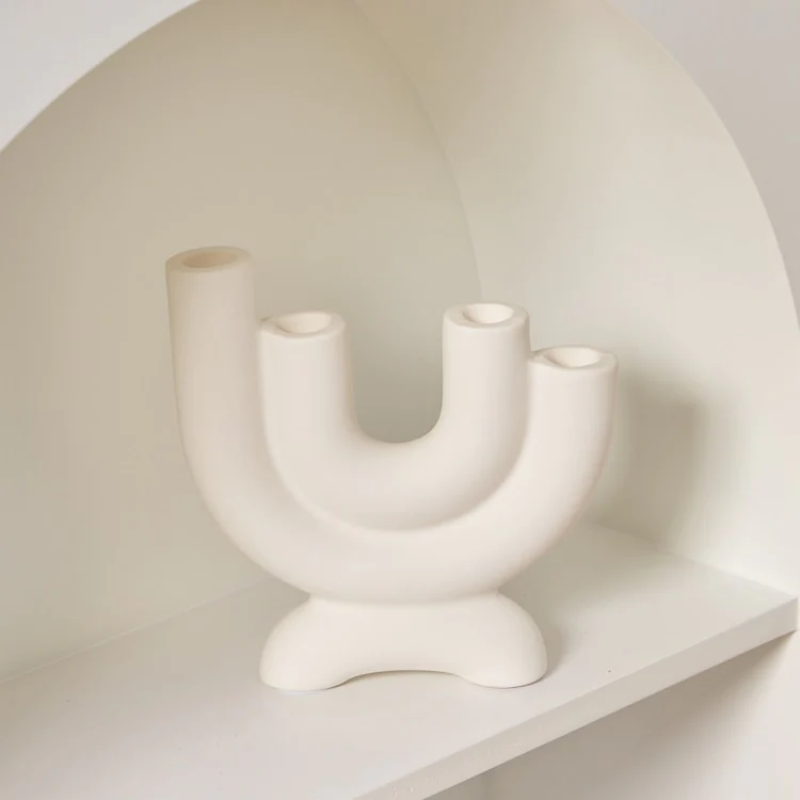 Off White Curves Architectural Ceramic Candle Holder 4 Candle Tall