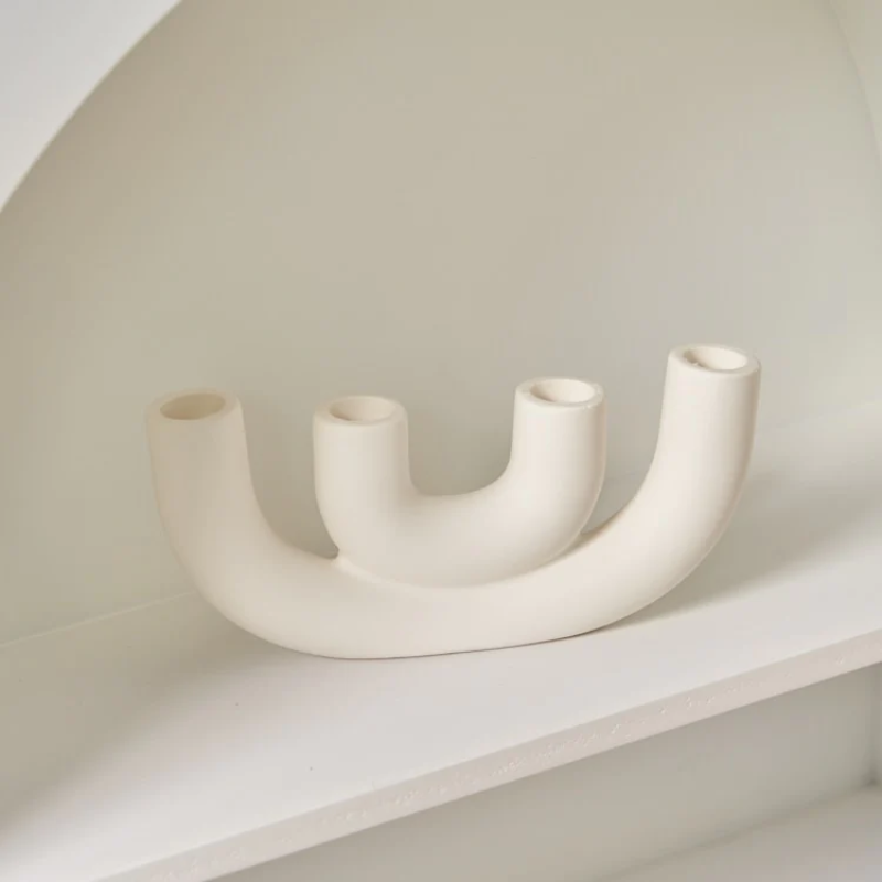 Off White Curves Architectural Ceramic Candle Holder 4 Candle Wide