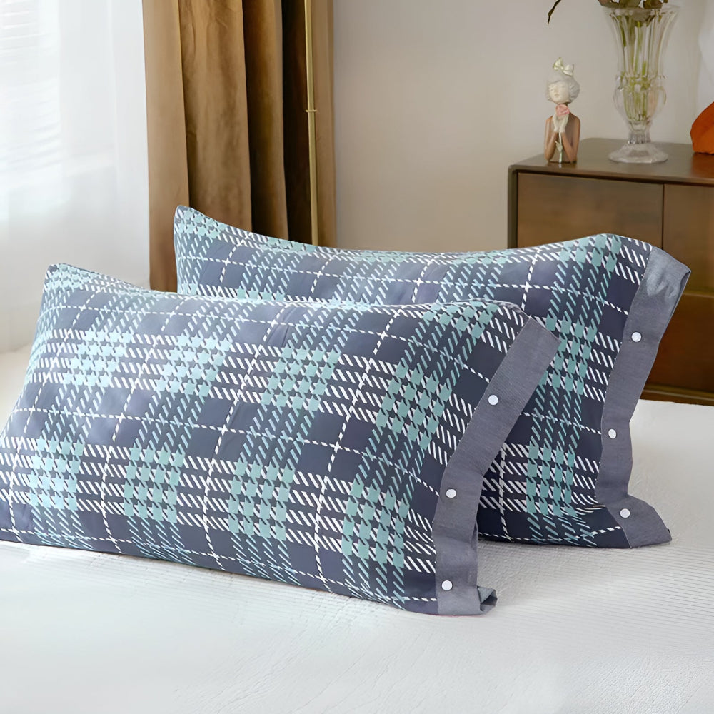 Pure Cotton Buttoned Pillowcase Blue Weave