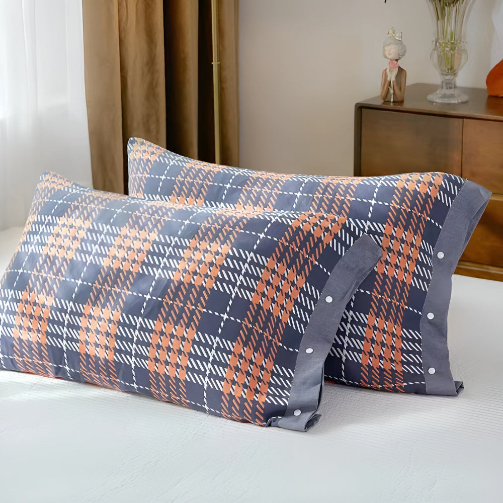 Pure Cotton Buttoned Pillowcase Brown Stripes