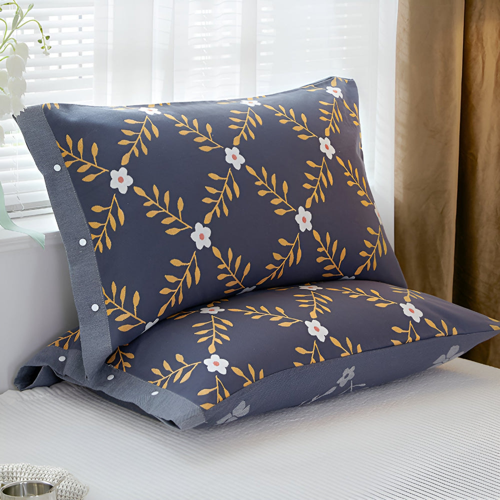 Pure Cotton Buttoned Pillowcase Dark Blue Charm