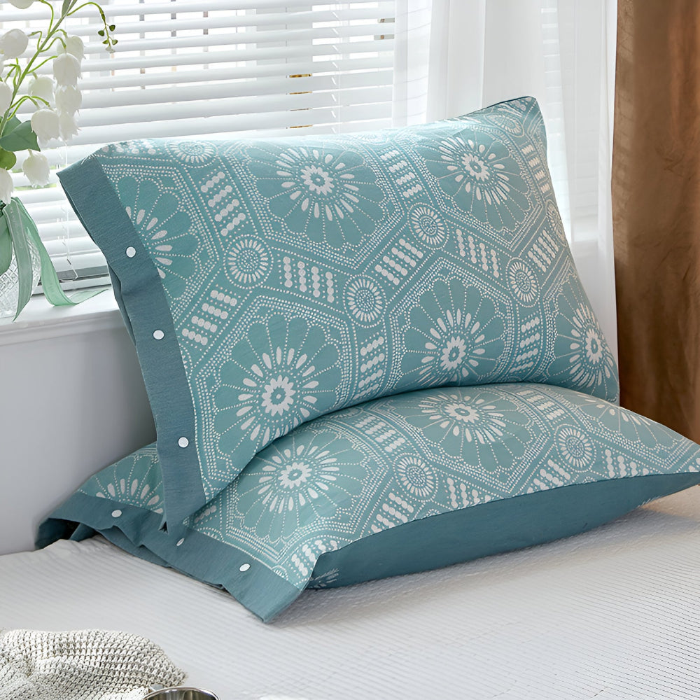 Pure Cotton Buttoned Pillowcase Green Tapestry