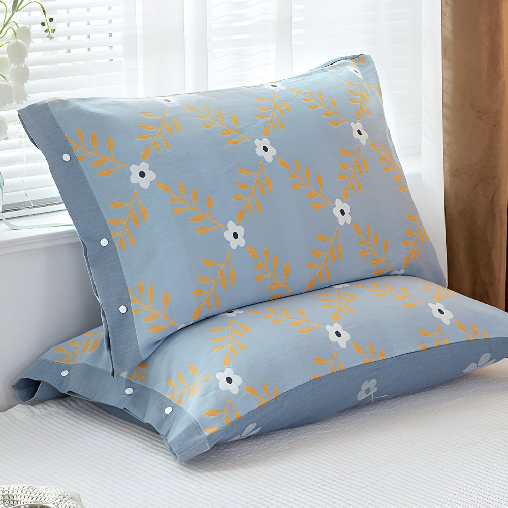 Pure Cotton Buttoned Pillowcase Light Blue Grace