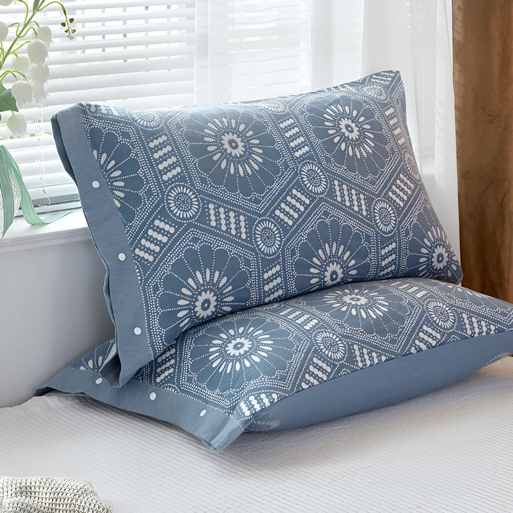 Pure Cotton Buttoned Pillowcase Blue Prism