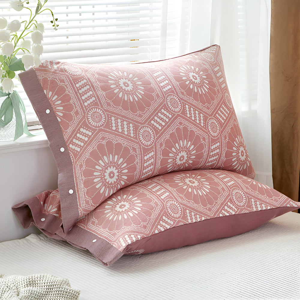 Pure Cotton Buttoned Pillowcase Pink Mosaic
