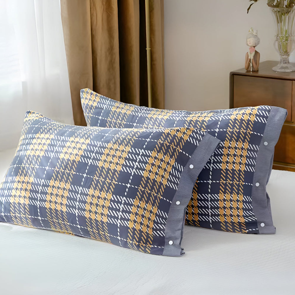 Pure Cotton Buttoned Pillowcase Yellow Checkers