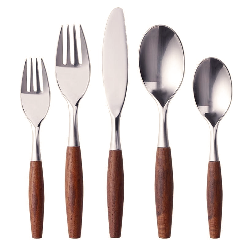 Only Natural Stainless Steel and Wood Flatware Set 5pcs