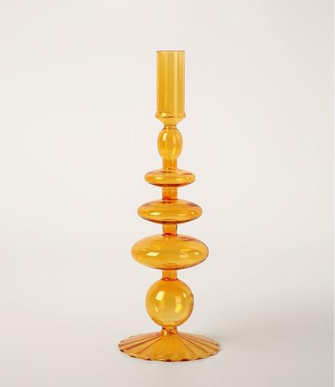 Orange Blown Glass Candle holders Onda