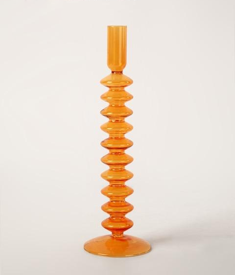 Orange Blown Glass Candle holders Accordion