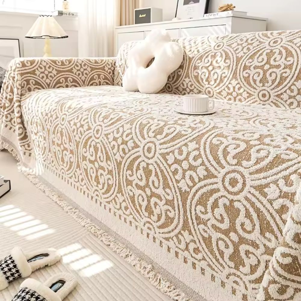 Ornamental Jacquard Sofa Cover Almond Cream