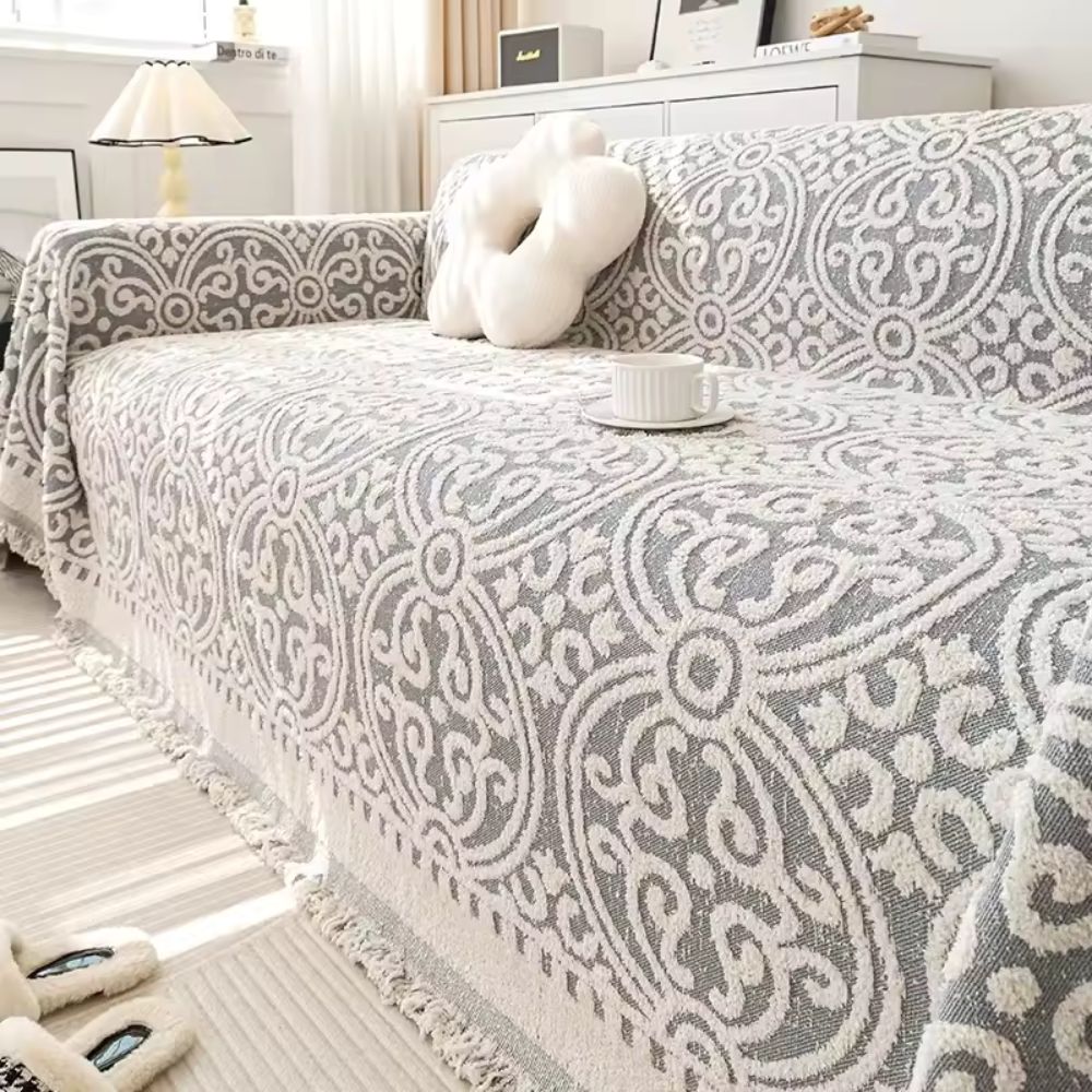 Ornamental Jacquard Sofa Cover Misty Ash