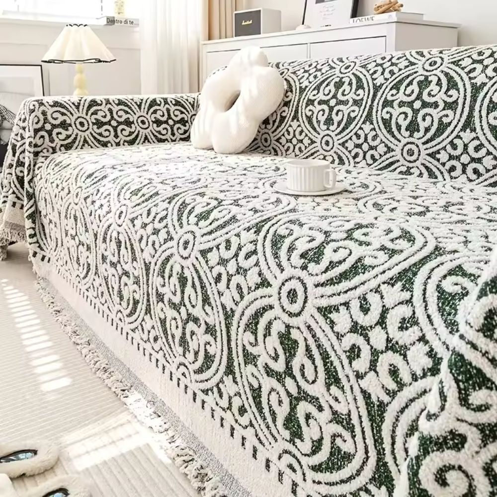 Ornamental Jacquard Sofa Cover Sage Green