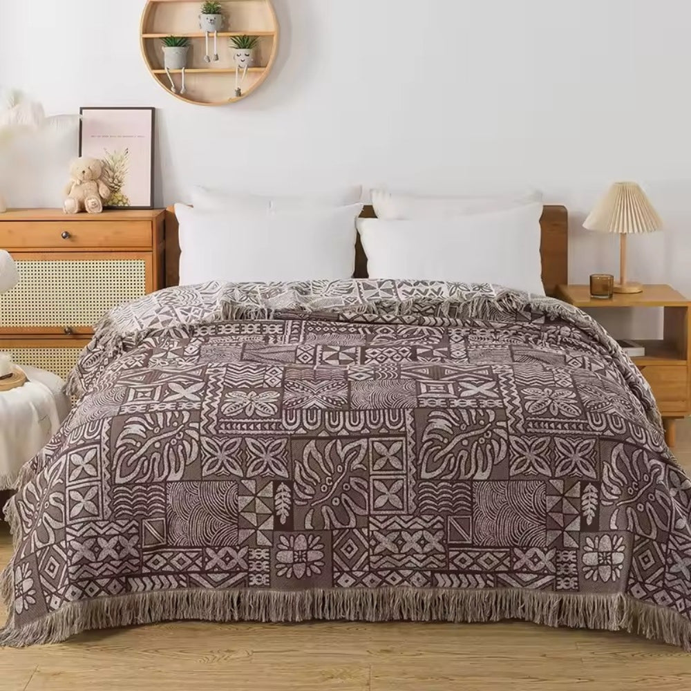Ornate Blossom Cotton Blanket Cocoa Tone