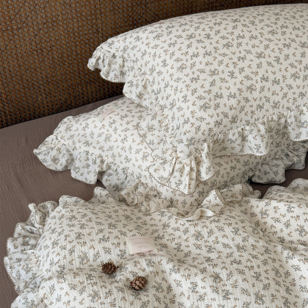 Osmanthus Floral Gauze Duvet Cover Set – Ruffled Elegance