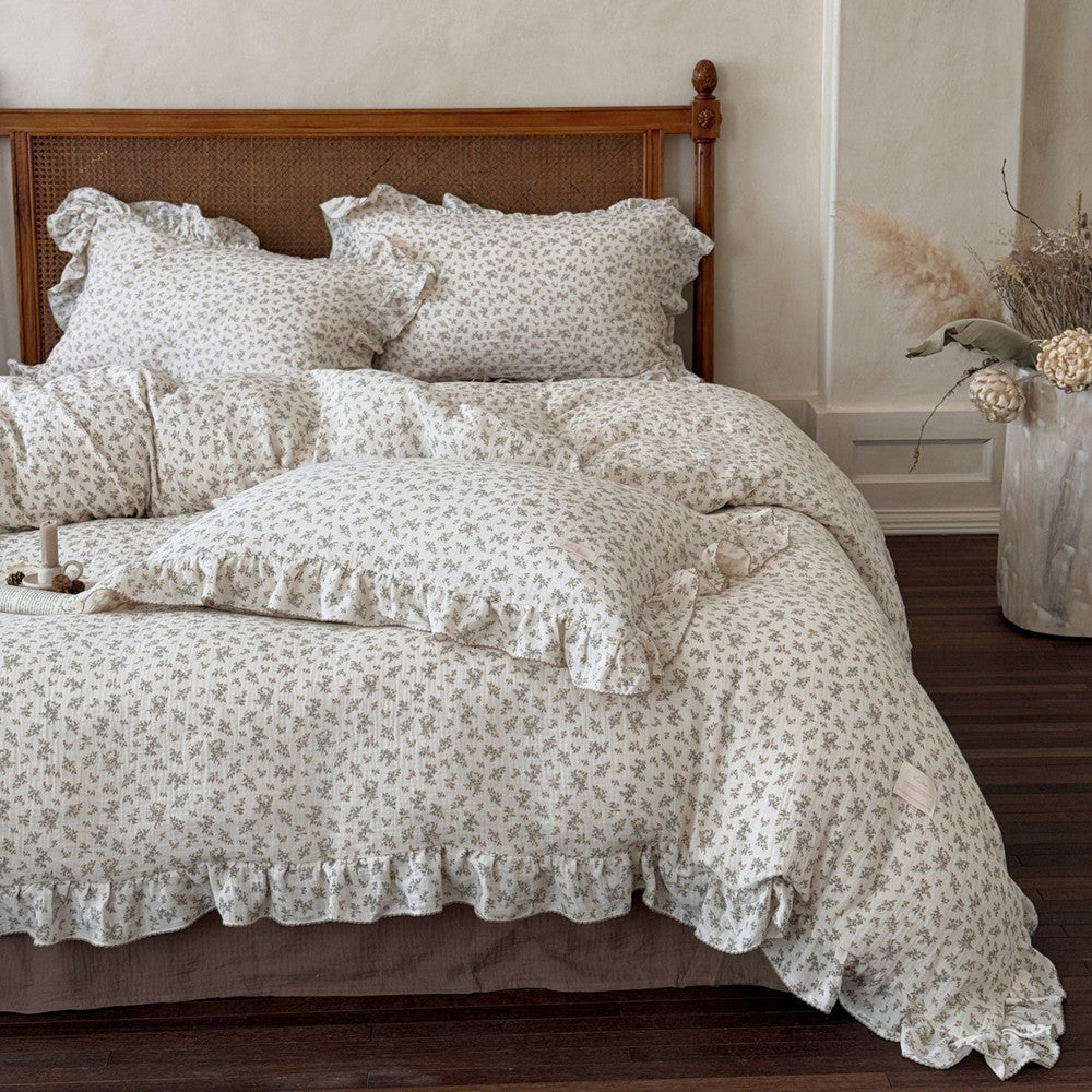 Osmanthus Floral Gauze Duvet Cover Set – Ruffled Elegance