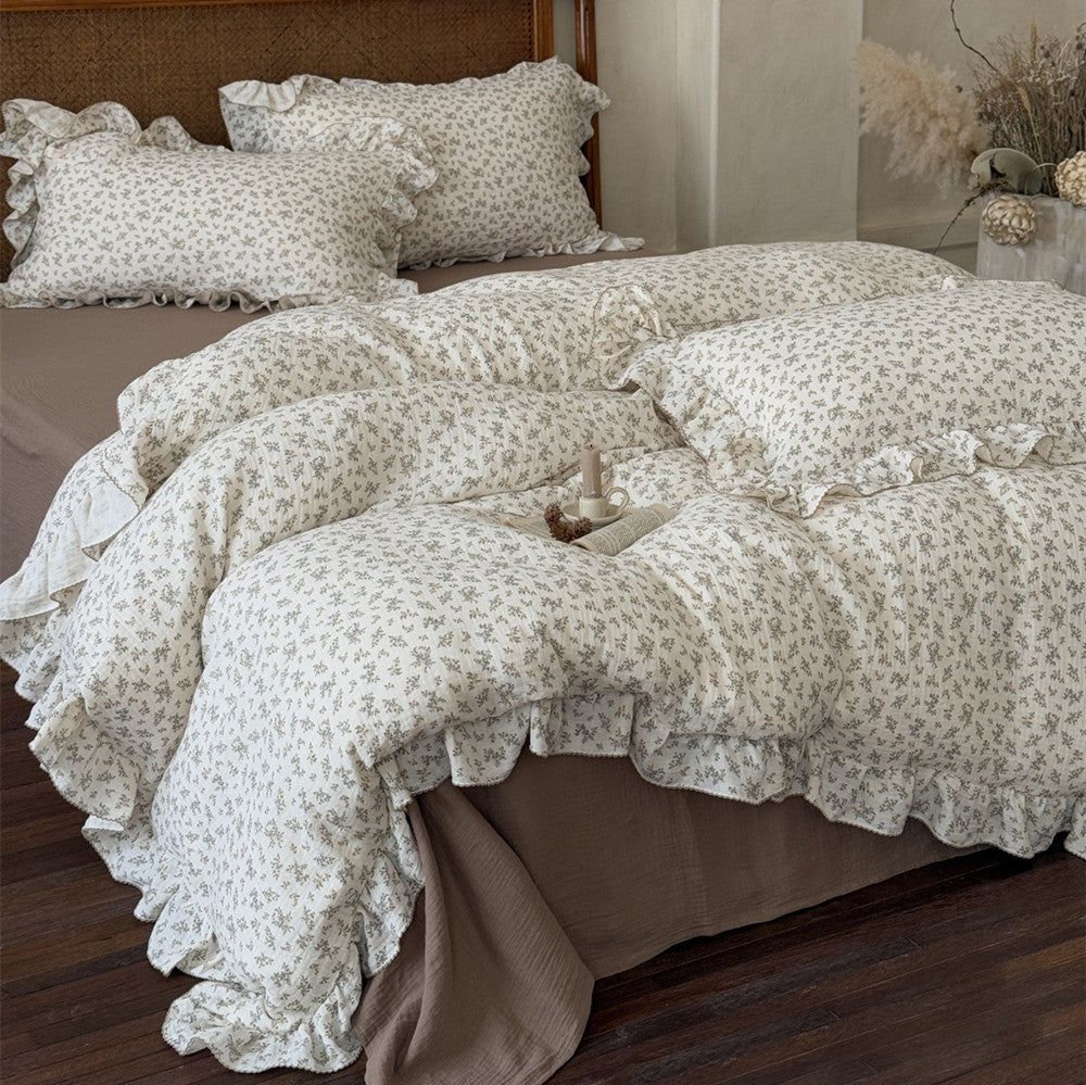Osmanthus Floral Gauze Duvet Cover Set – Ruffled Elegance