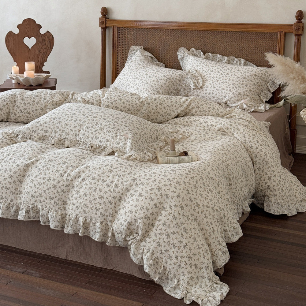 Osmanthus Floral Gauze Duvet Cover Set – Ruffled Elegance