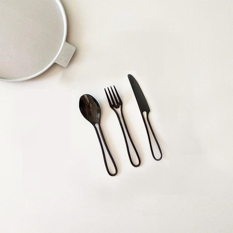 Outline Stainless Steel Cutlery Set Black Dessert 3 Piece Set