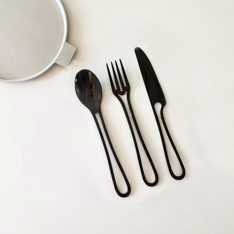 Outline Stainless Steel Cutlery Set Black Dinner 3 Piece Set