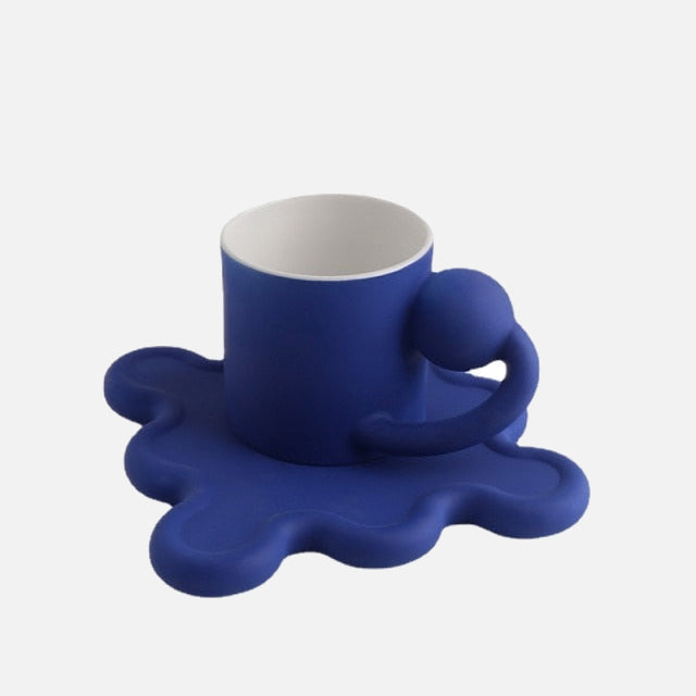 Oversized Zig Ceramic Cup & Plate Blue Round Grip