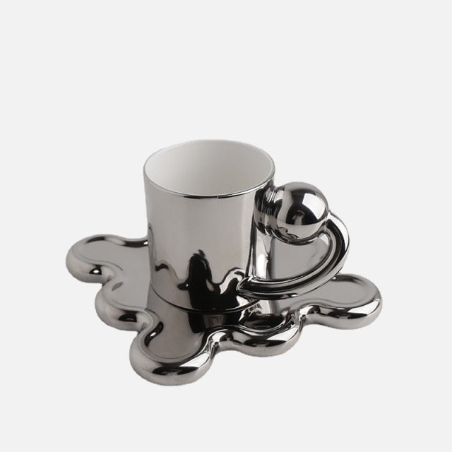Oversized Zig Ceramic Cup & Plate Silver Round Grip