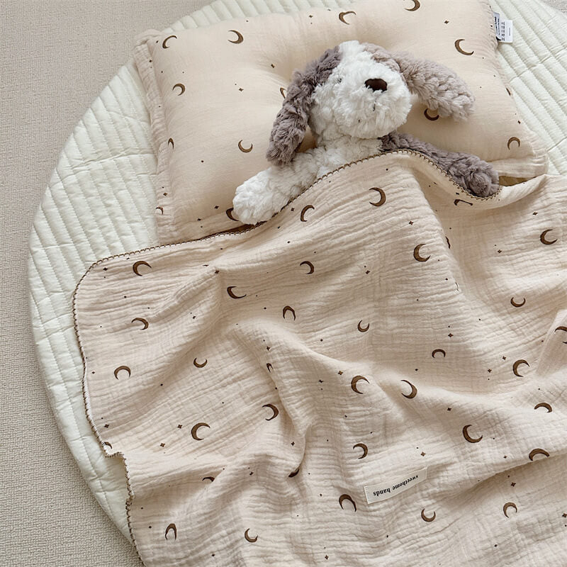 Moon & Star Muslin Toddler Blanket and Pillow Set