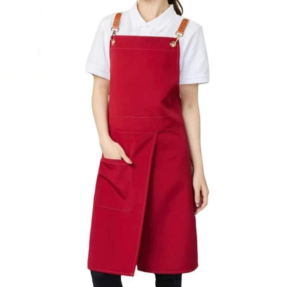 Unisex Split Skirt Apron with Pockets Red