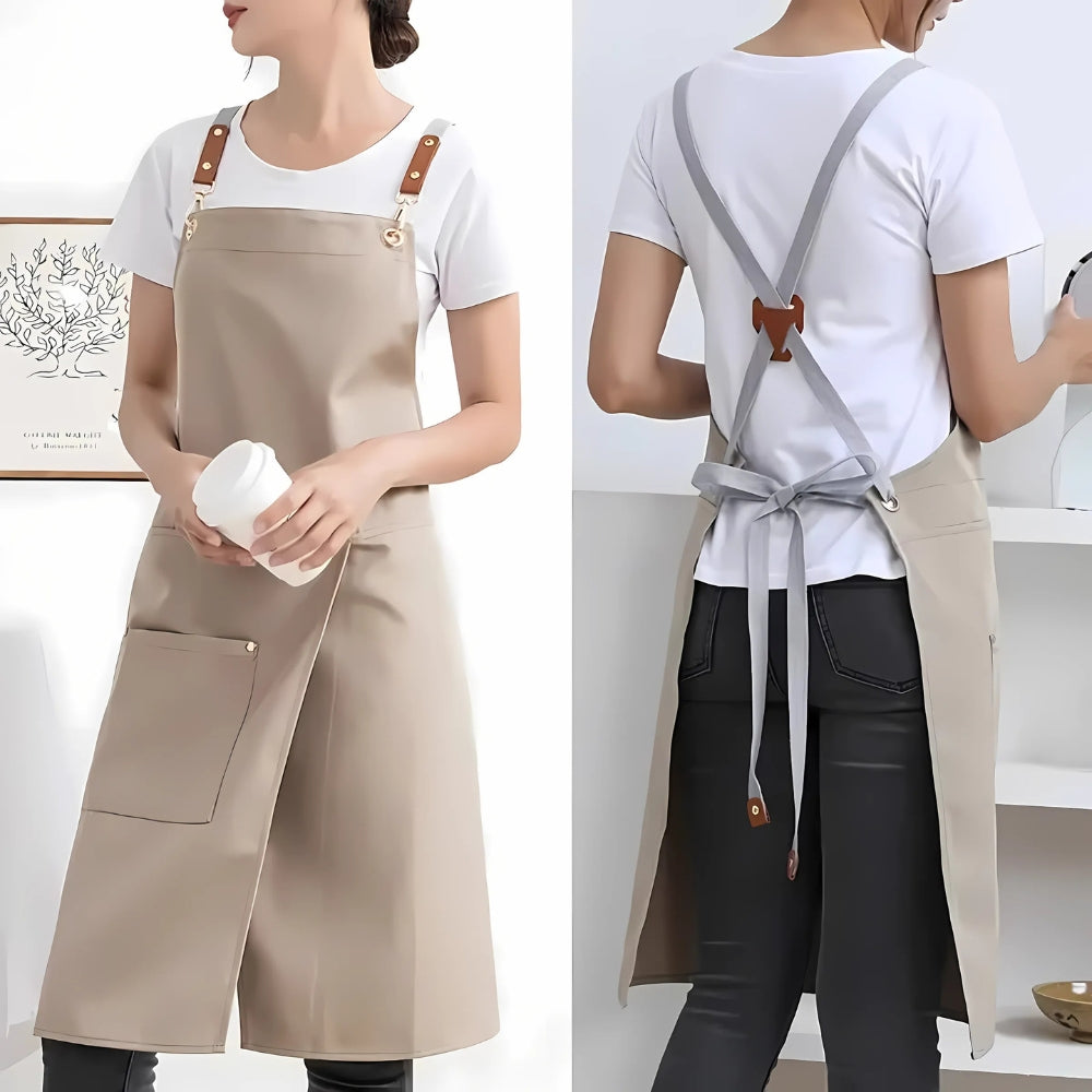 Unisex Split Skirt Apron with Pockets Beige