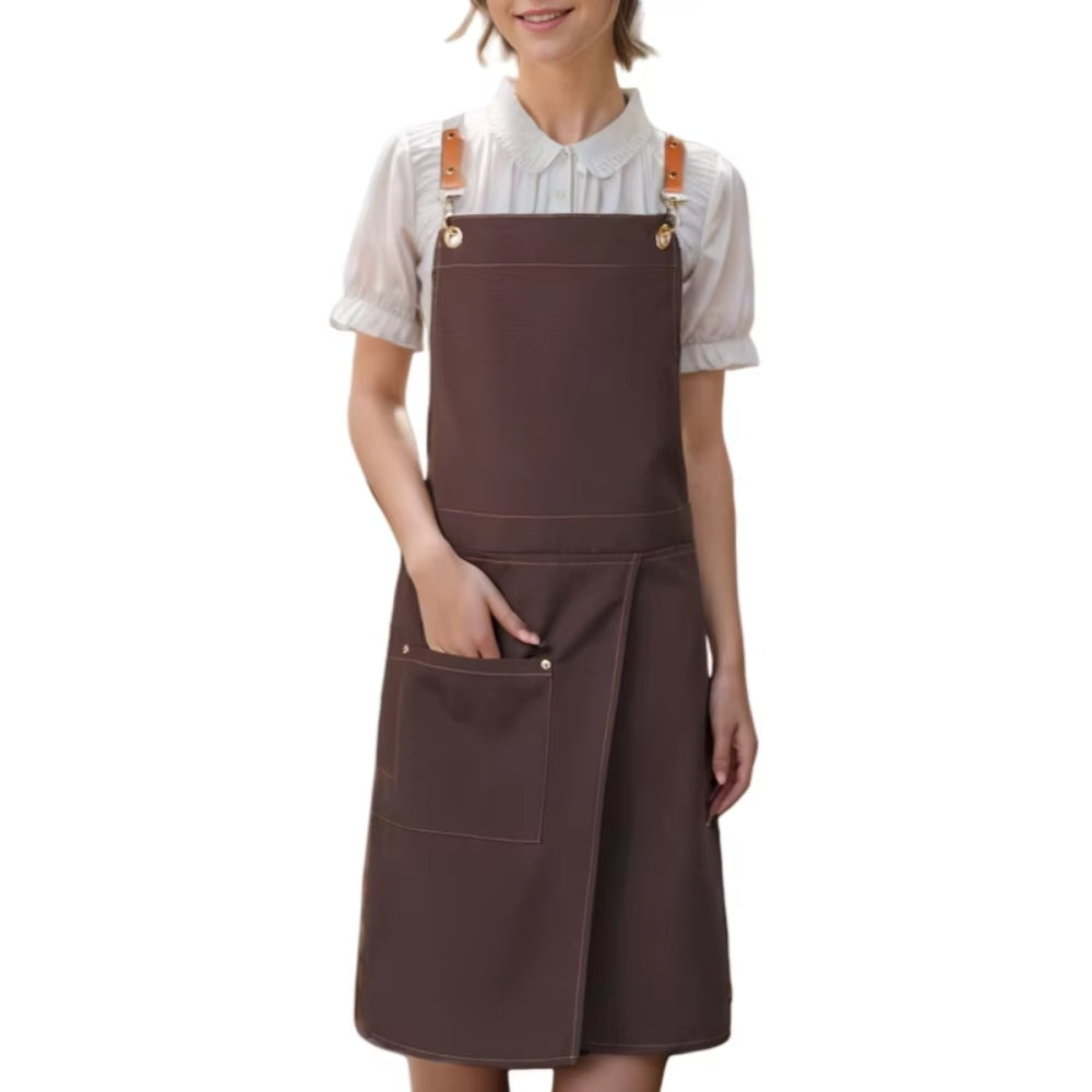 Unisex Split Skirt Apron with Pockets Dark Brown