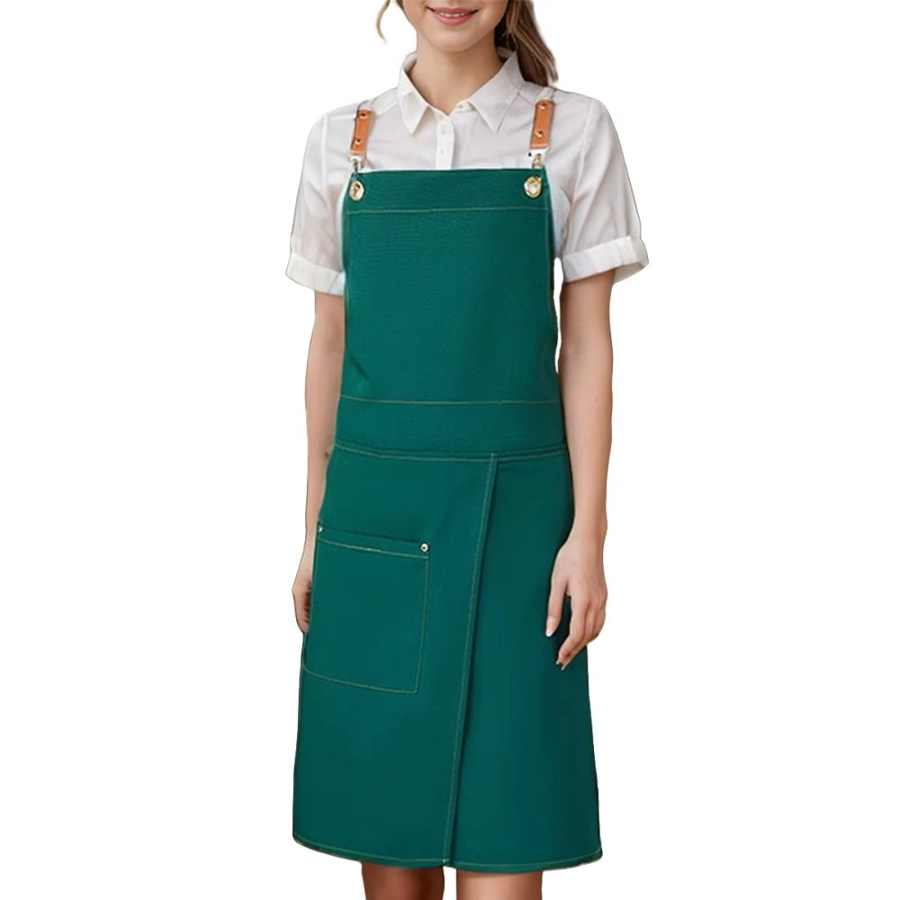 Unisex Split Skirt Apron with Pockets Dark Green